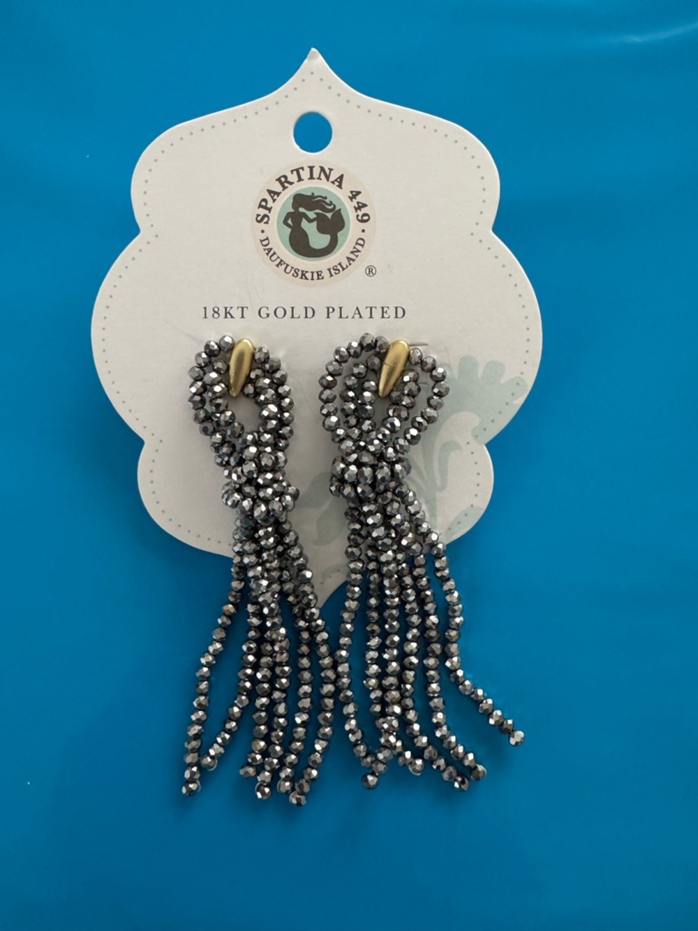 NWT Spartina 449 Silver Twist Tassel Drop Earrings - 18KT Gold Plated